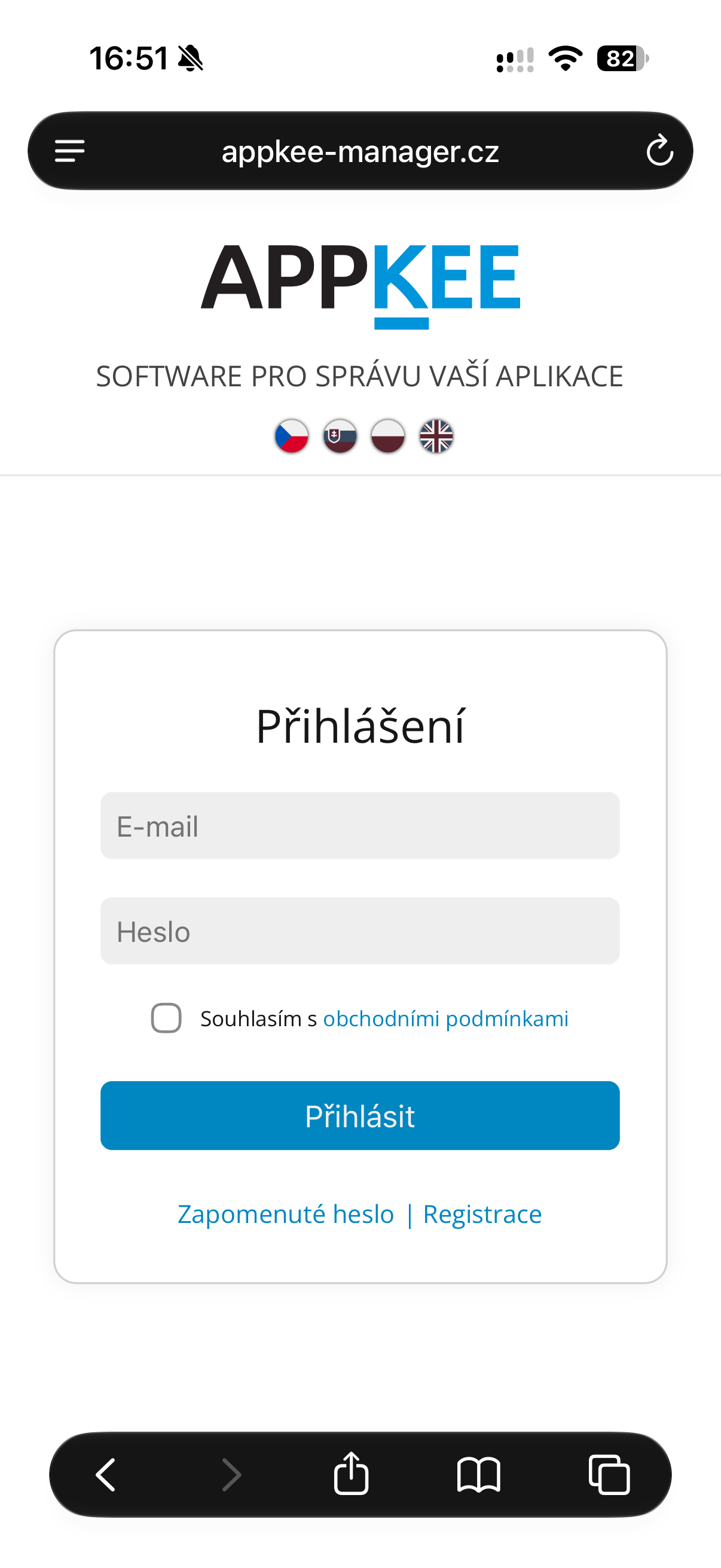 Přihlášení do APPKEE manageru na telefonu